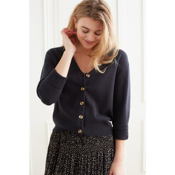 Yaya Cropped cardigan with buttons and long sleeves moonless night black