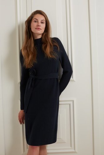 Yaya Knitted dress with stand up neckline and long sleeves black